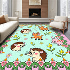 Whimsical Woodland Creatures Floral Border Rug
