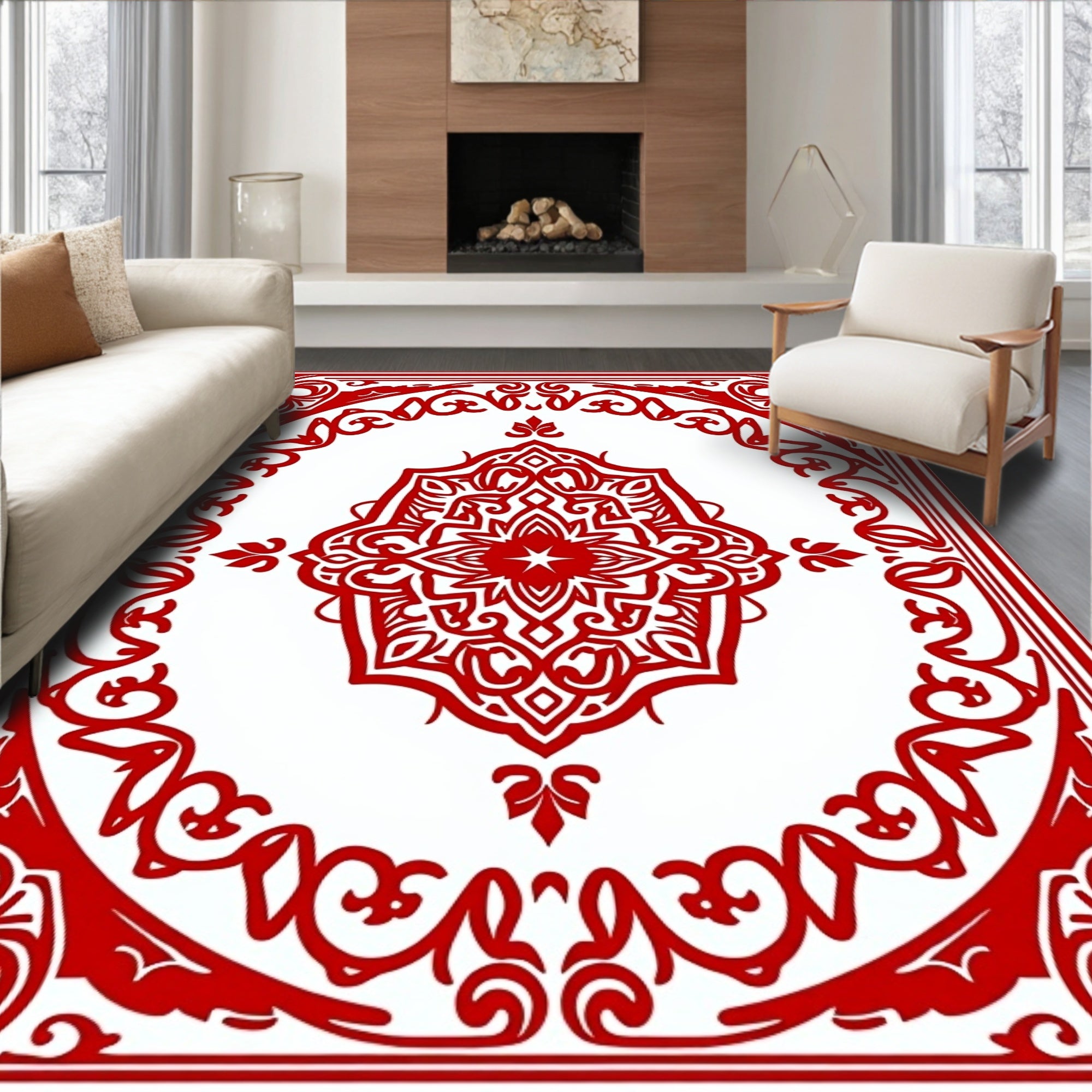 Crimson Floral Symmetrical Medallion Rug