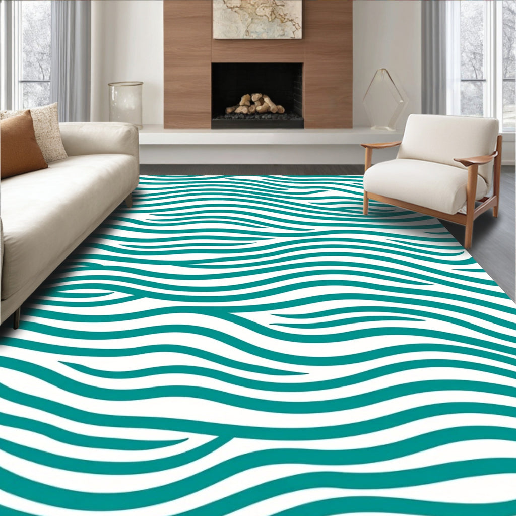 Teal Ocean Wave Abstract Rug
