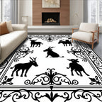 Black White Woodland Creatures Border Rug