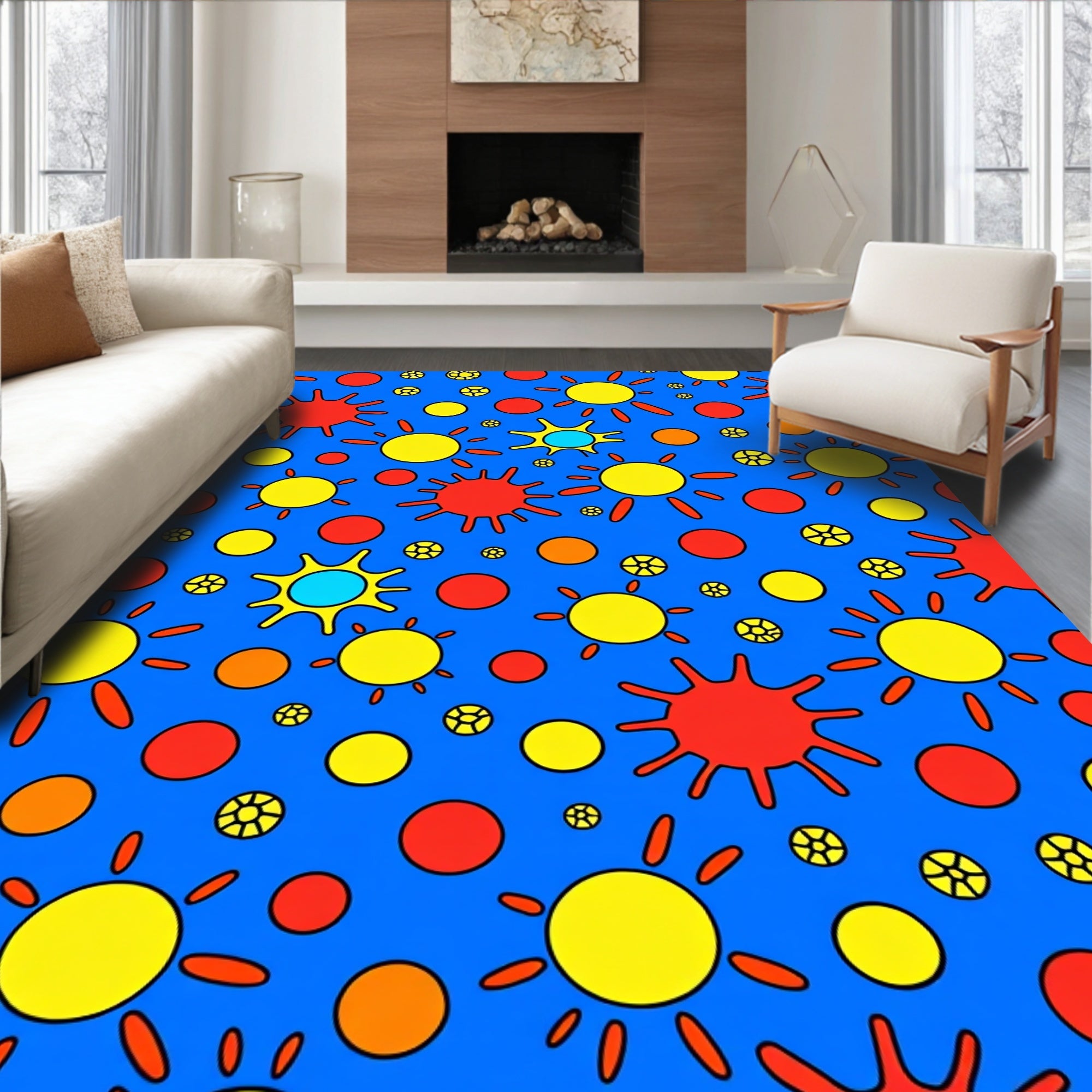 Radiant Sunbursts and Orbs Rug