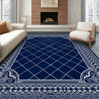 Midnight Blue Ornate Chain Border Rug