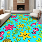 Cute Sea Creatures Under Blue Ocean Rug