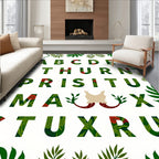 Tropical Green Leaf Floral Alphabet Rug