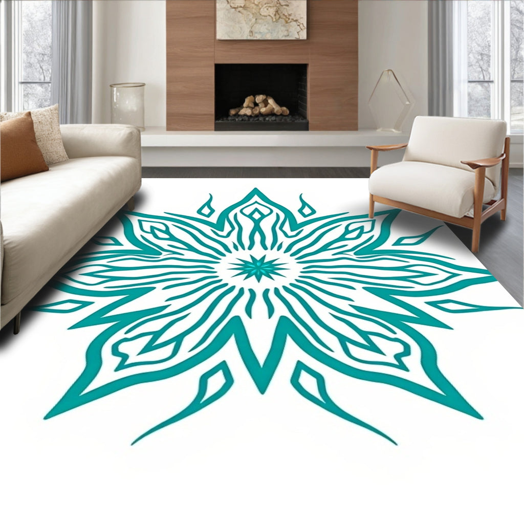 Teal Abstract Starburst Mandala Rug