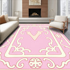 Pink Ivory Ornate Vintage Letter V Rug