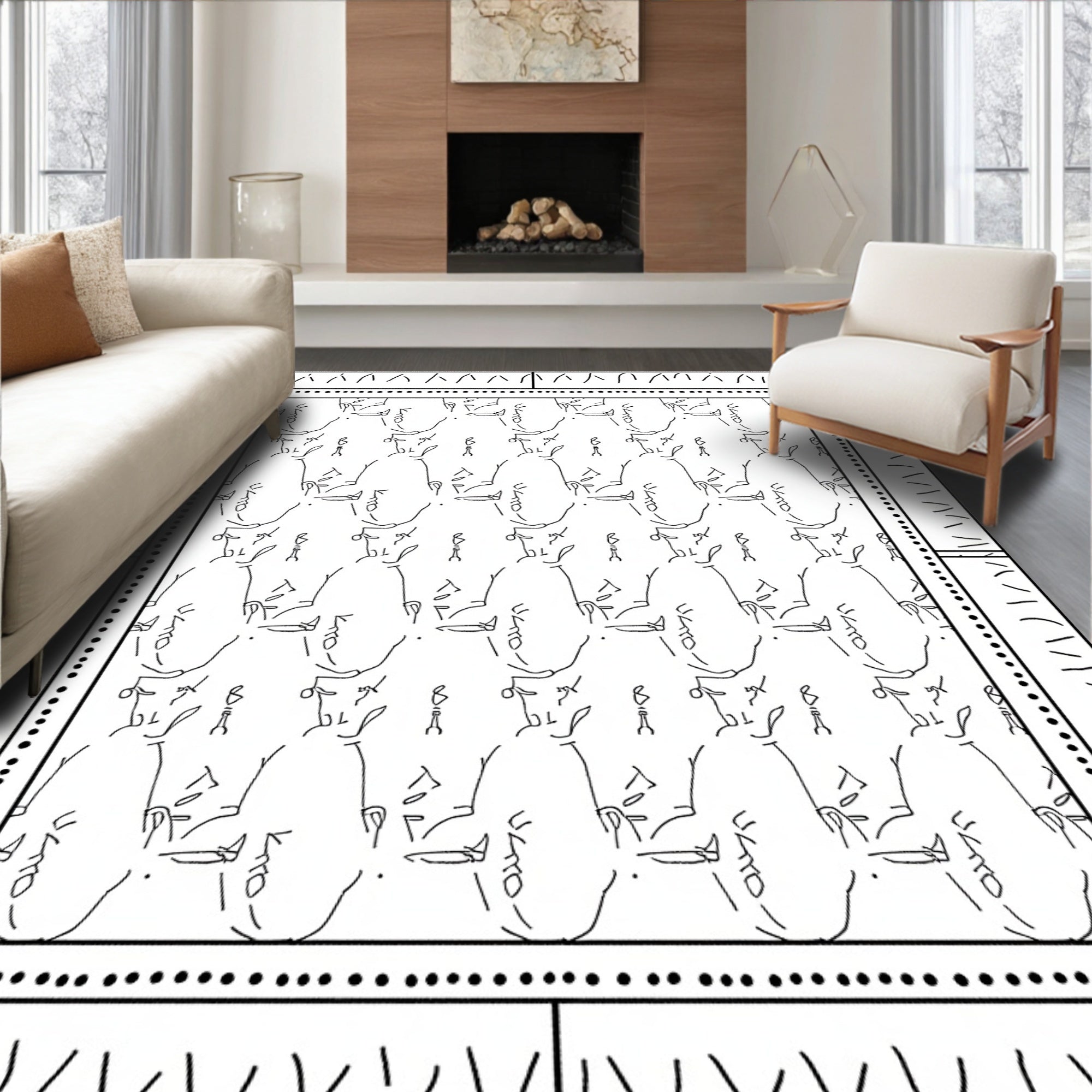 Abstract Figure Line Art Rug
