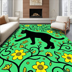 Black Cat Yellow Flower Vines Rug
