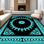 Turquoise Black Ornamental Medallion Frame Rug