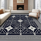 Art Deco Navy Blossom Geometric Border Rug