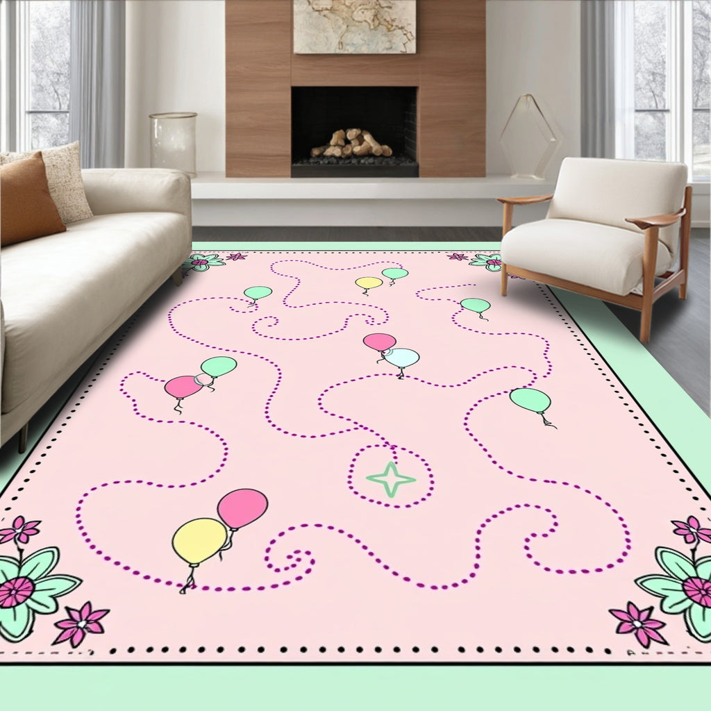Pink Balloon Pathway Floral Border Rug