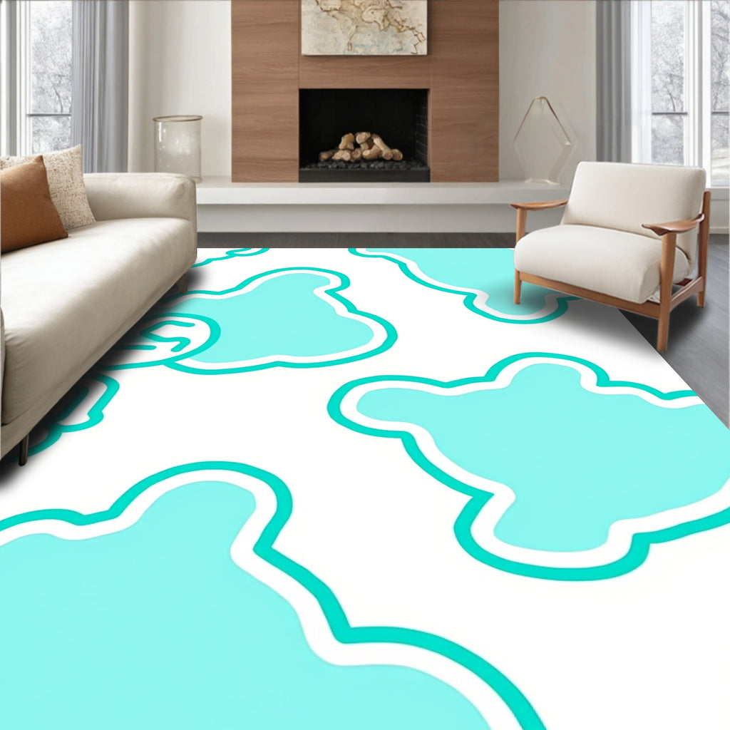 Aqua White Cloud Patches Rug