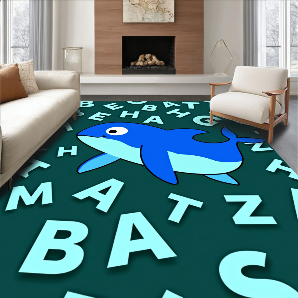Blue Happy Dolphin Alphabet Shower Rug