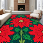 Vibrant Red Poinsettia Floral Mandala Rug