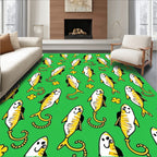 Playful Yellow Fish Green Background Rug