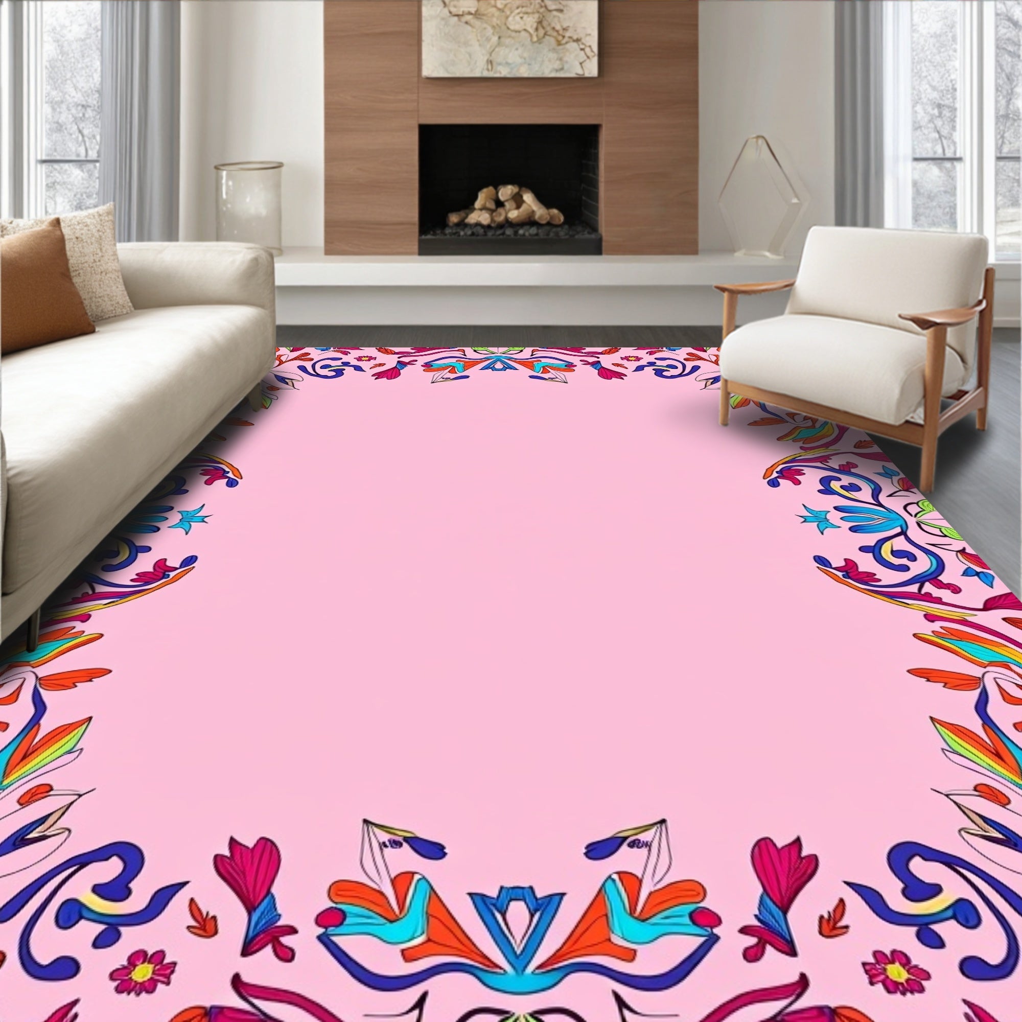 Vibrant Abstract Floral Frame Rug