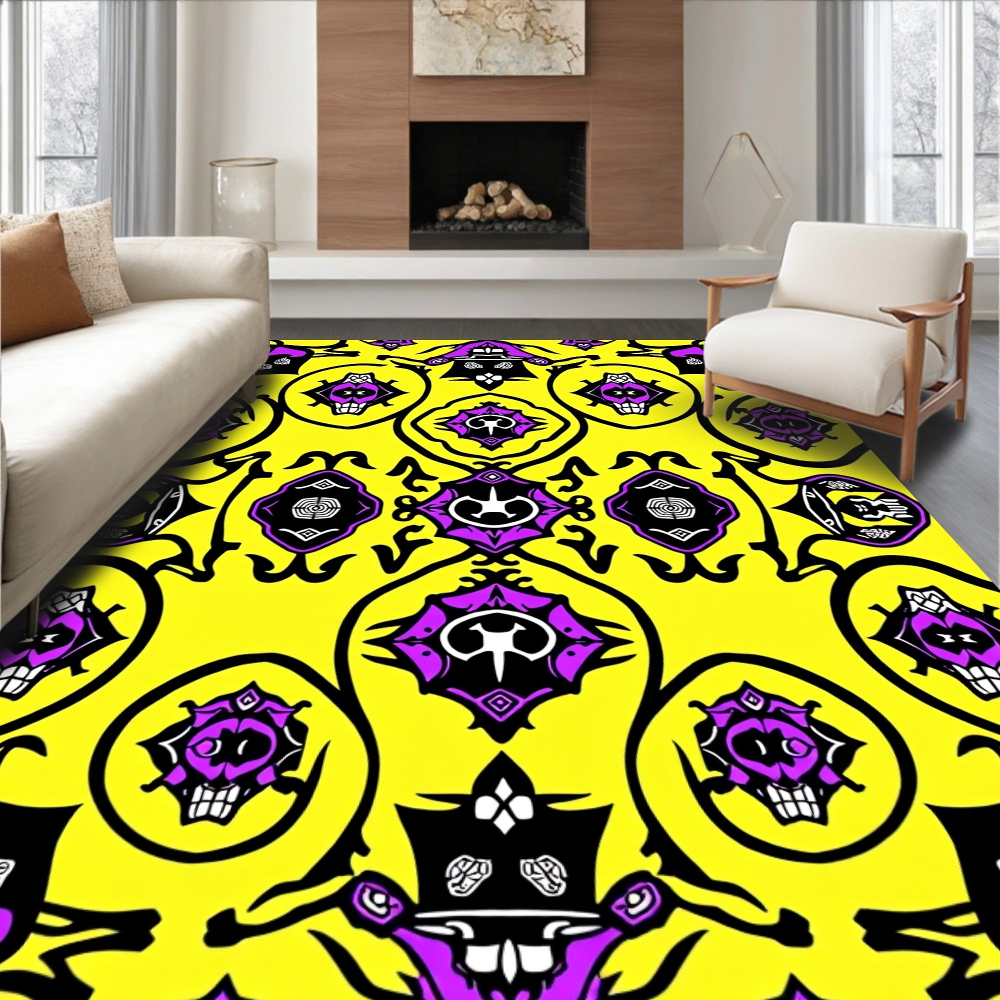 Vibrant Purple Black Yellow Geometric Forms Rug