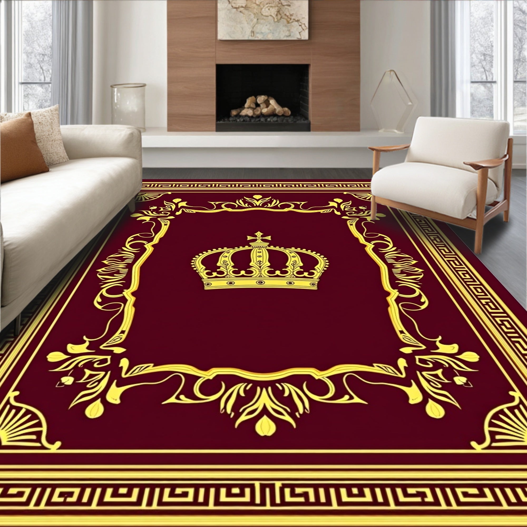 Royal Crimson Gold Crown Medallion Rug