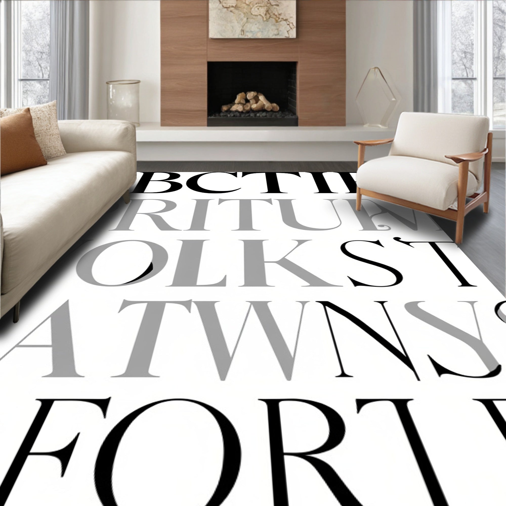 Black and White Serif Type Abbreviation Rug