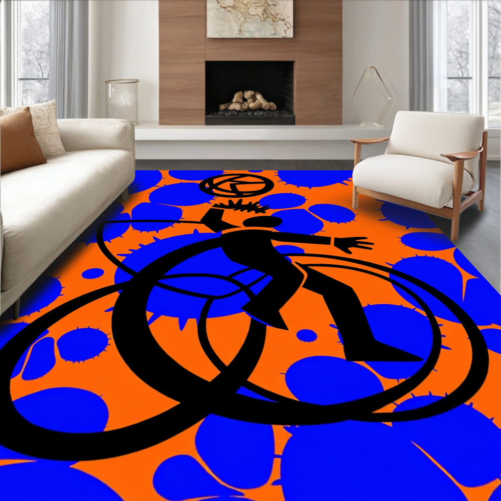 Bold Orange Blue Figure Ball Rug