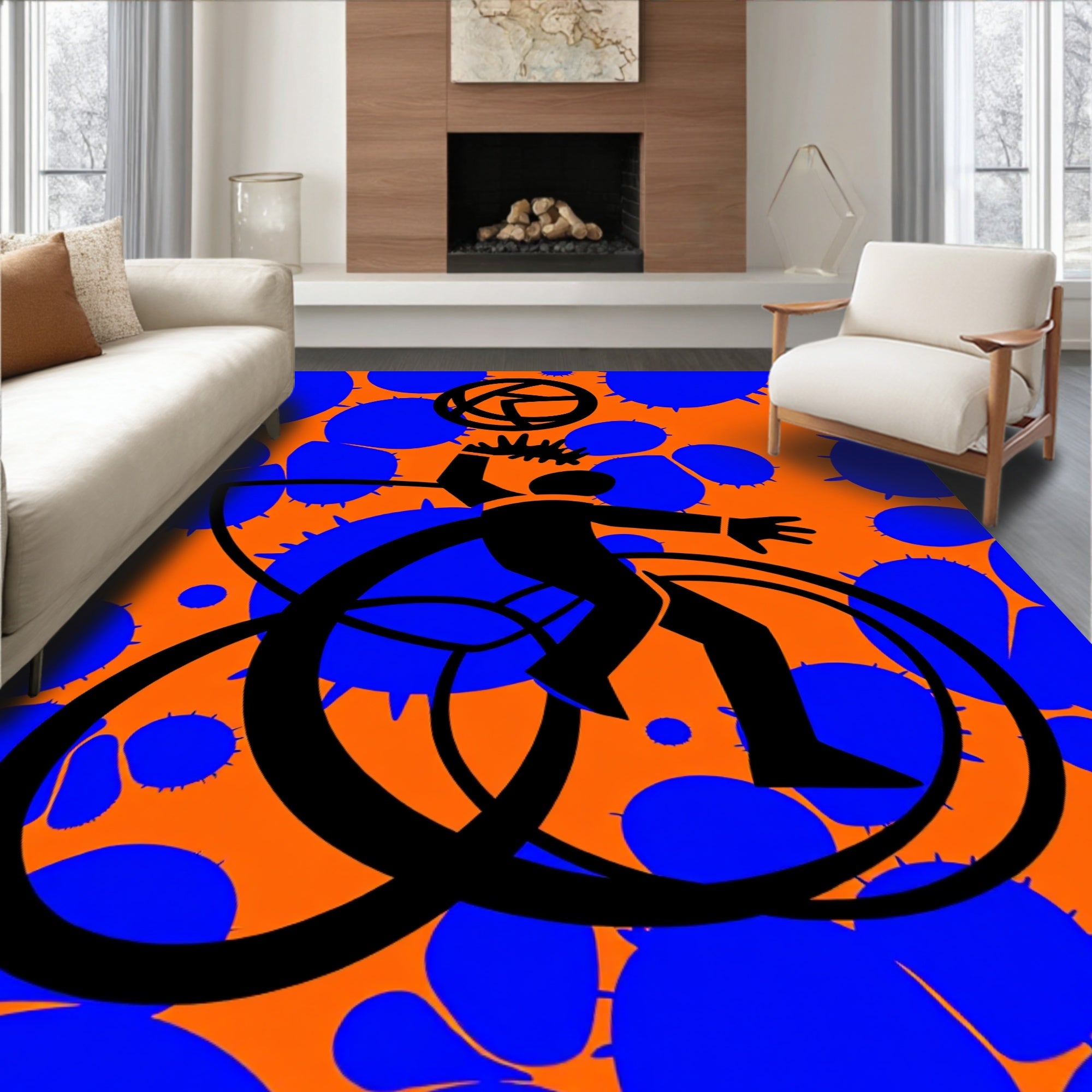 Bold Orange Blue Figure Ball Rug