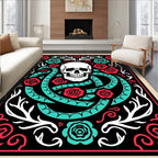 Crimson Teal Skull Serpent Floral Rug