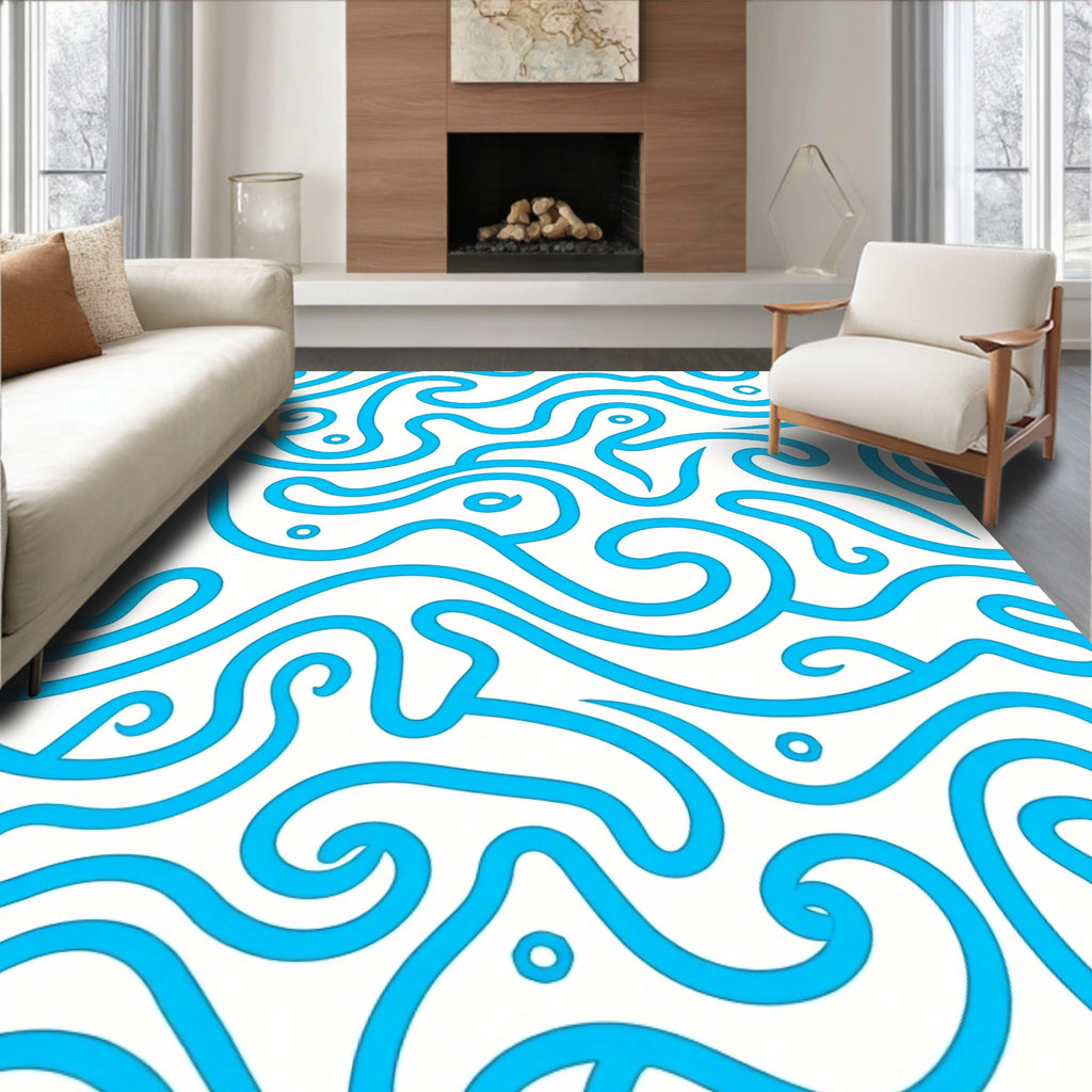 Bright Blue Swirl Lines Rug
