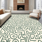 Abstract Cream Green Line Doodle Rug