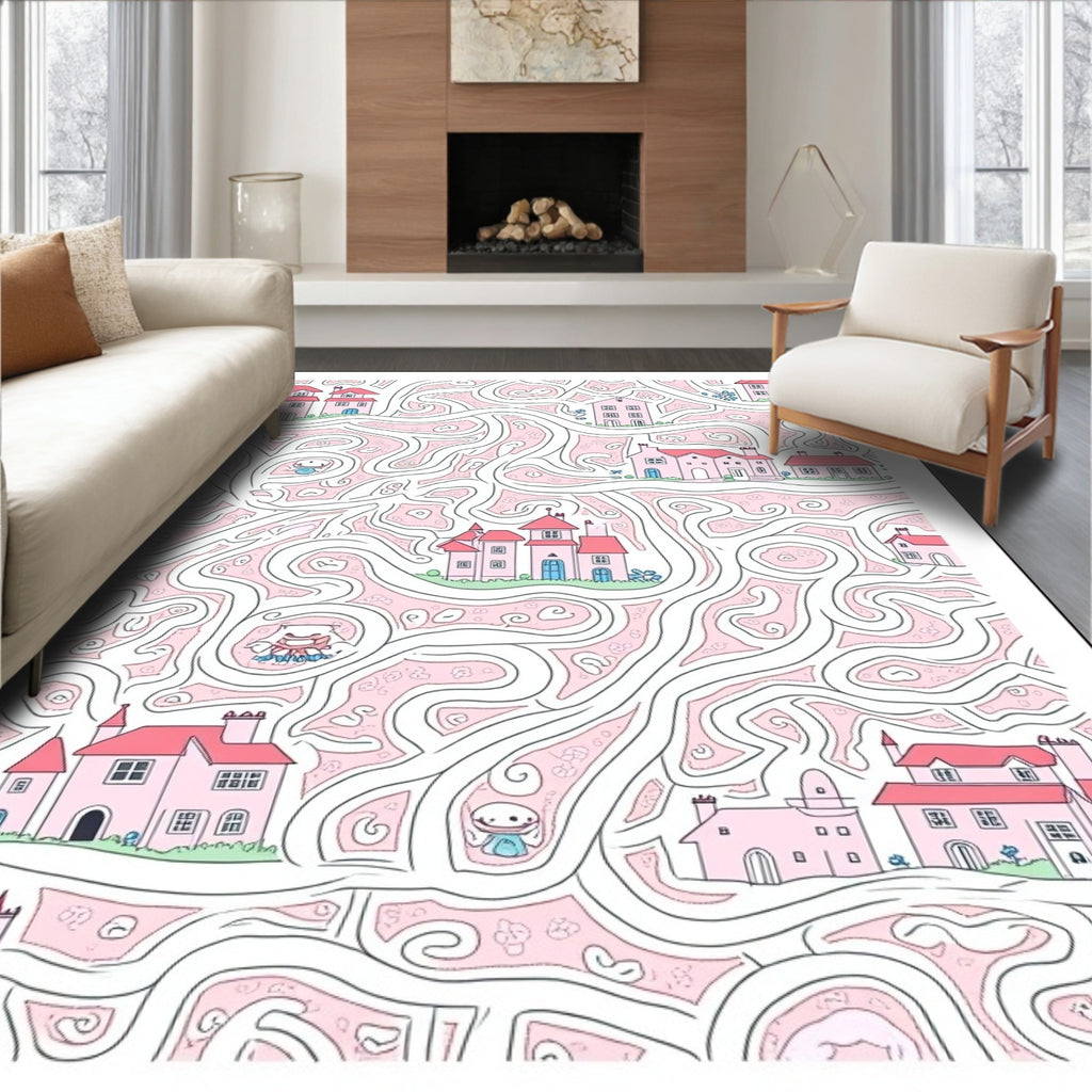 Pink Village Maze Abstract Rug