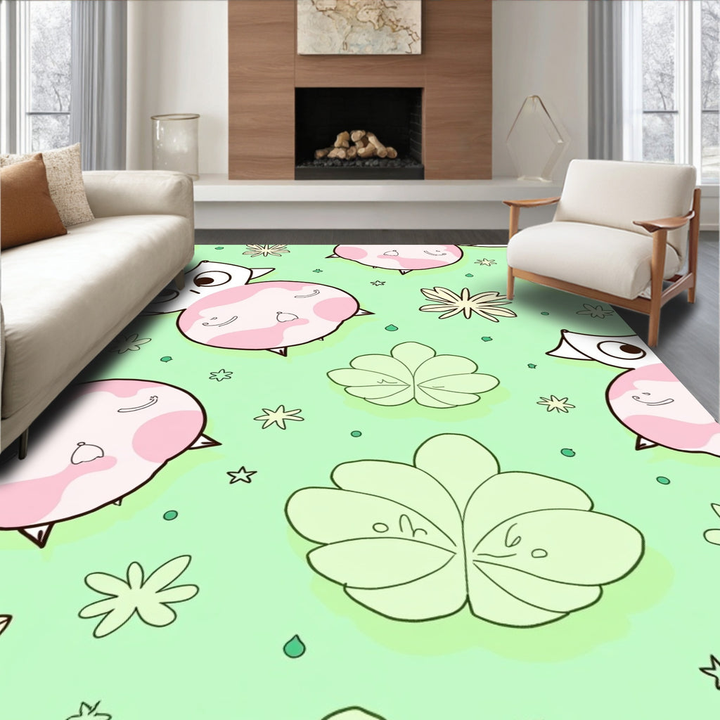 Cute Pink Fox Floral Dream Rug