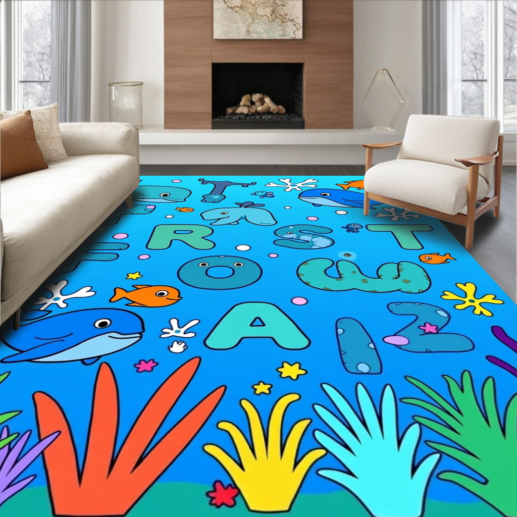 Ocean Alphabet Whales Coral Fish Rug