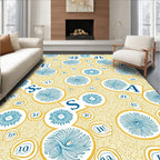 Golden Blue Abstraction Letter Mosaic Rug