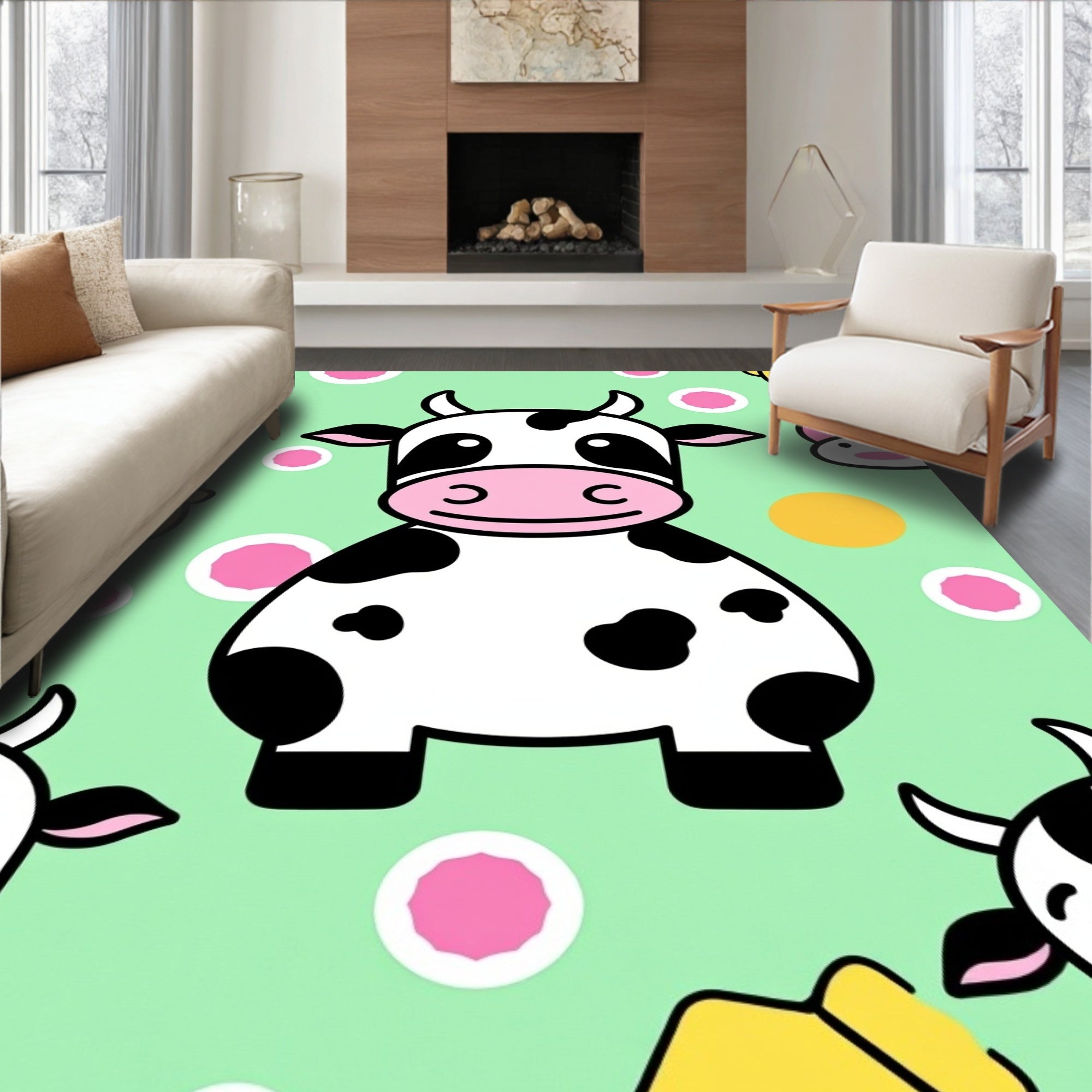 Kawaii Cow Farm Fun Circles Rug