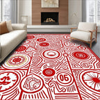 Bold Red Geometric Medallion Collage Rug