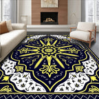 Ornate Starburst Navy Yellow Mandala Rug