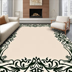 Dark Green Floral Scroll Border Rug