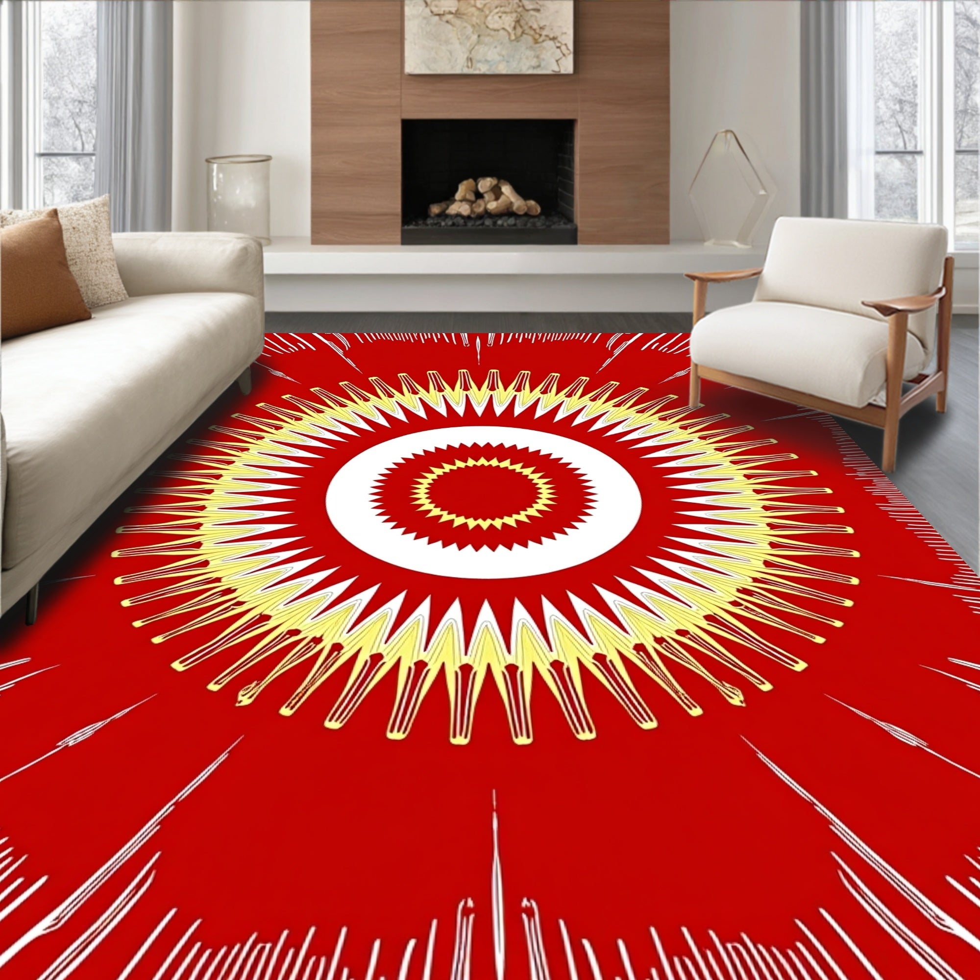 Radiant Sunburst Yellow White Red Rug