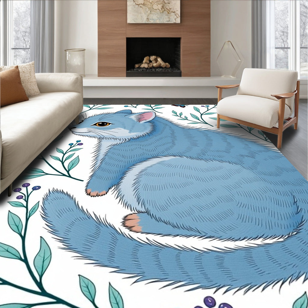 Blue Feline Amongst Foliage Butterflies Rug