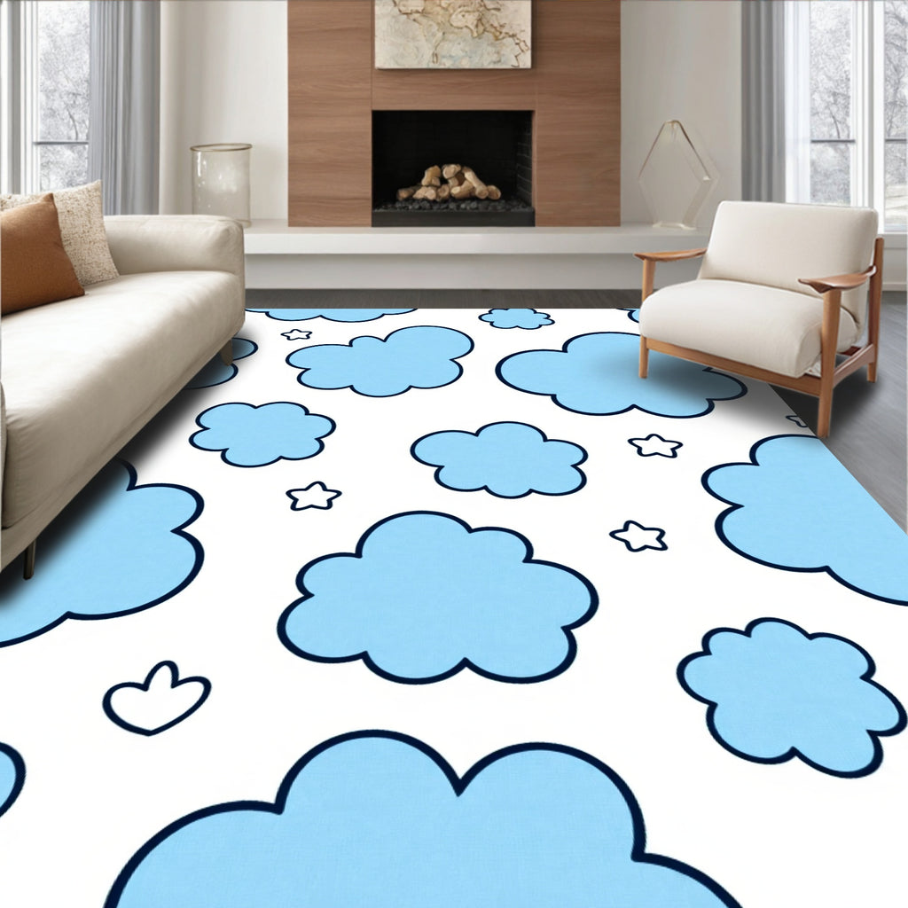 Light Blue Sky Clouds Stars Rug