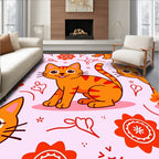 Orange Tabby Cat Floral Whimsy Rug