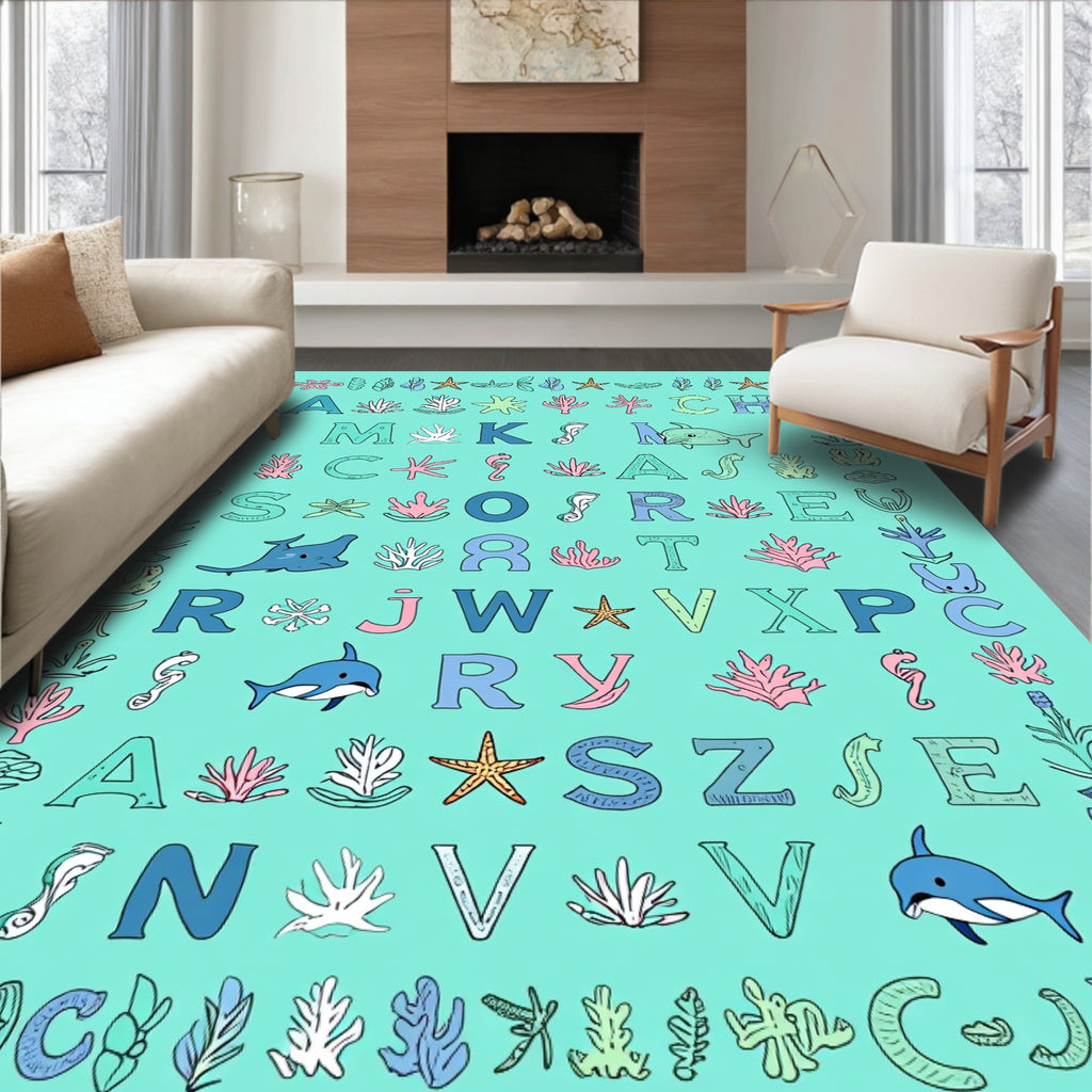 Ocean Alphabet Coral Dolphin Rug