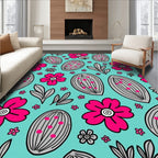 Pink Floral Almond Teal Garden Rug