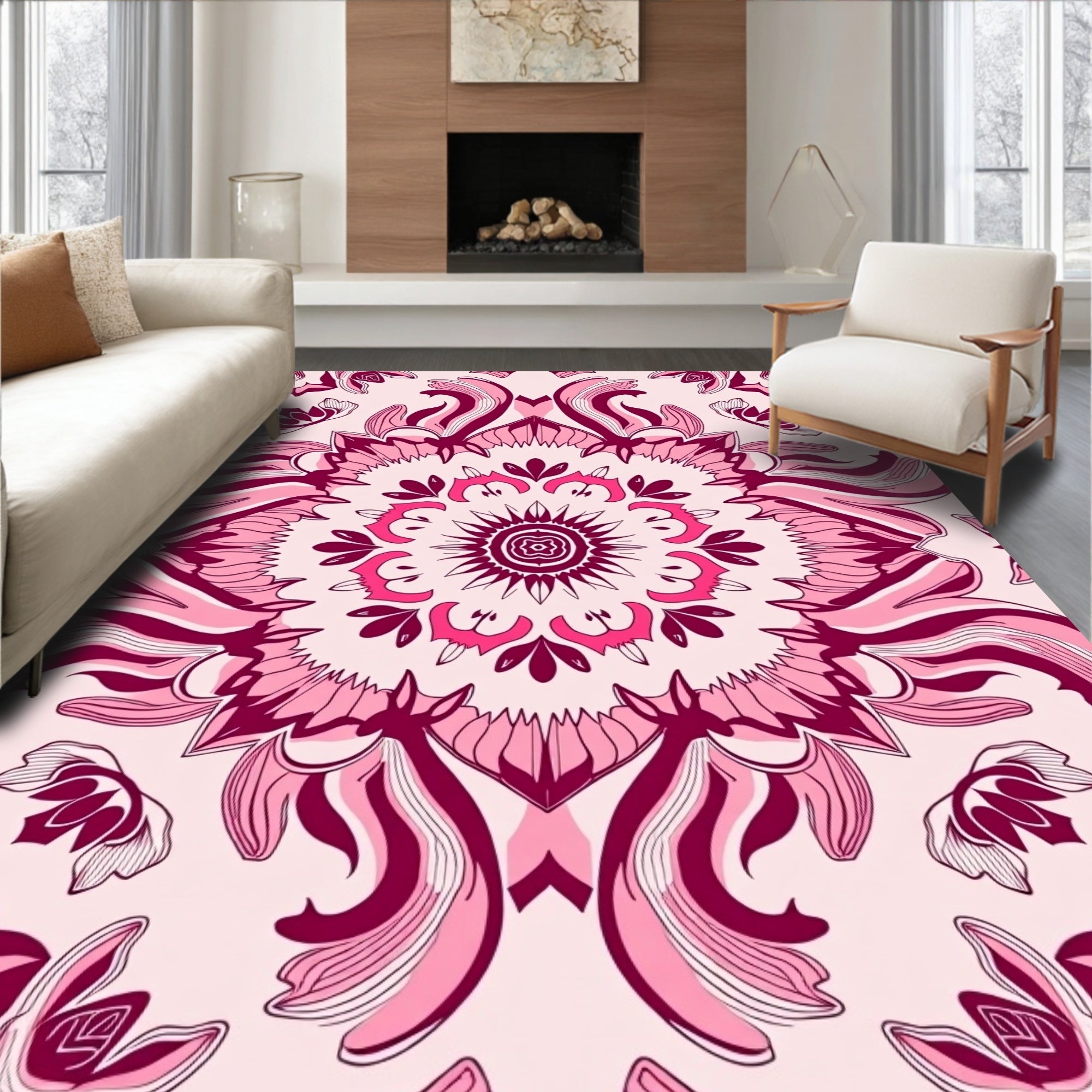 Pink Blossom Mandala Kaleidoscope Rug