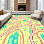 Yellow Pink Blue Abstract Cityscape Rug