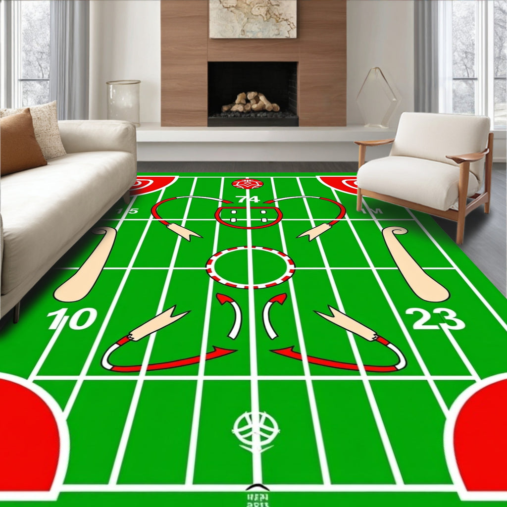 Green Field Red White Graphic Geometric Rug