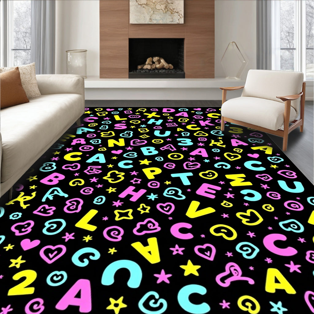 Playful Alphabet Hearts Stars Scatter Rug