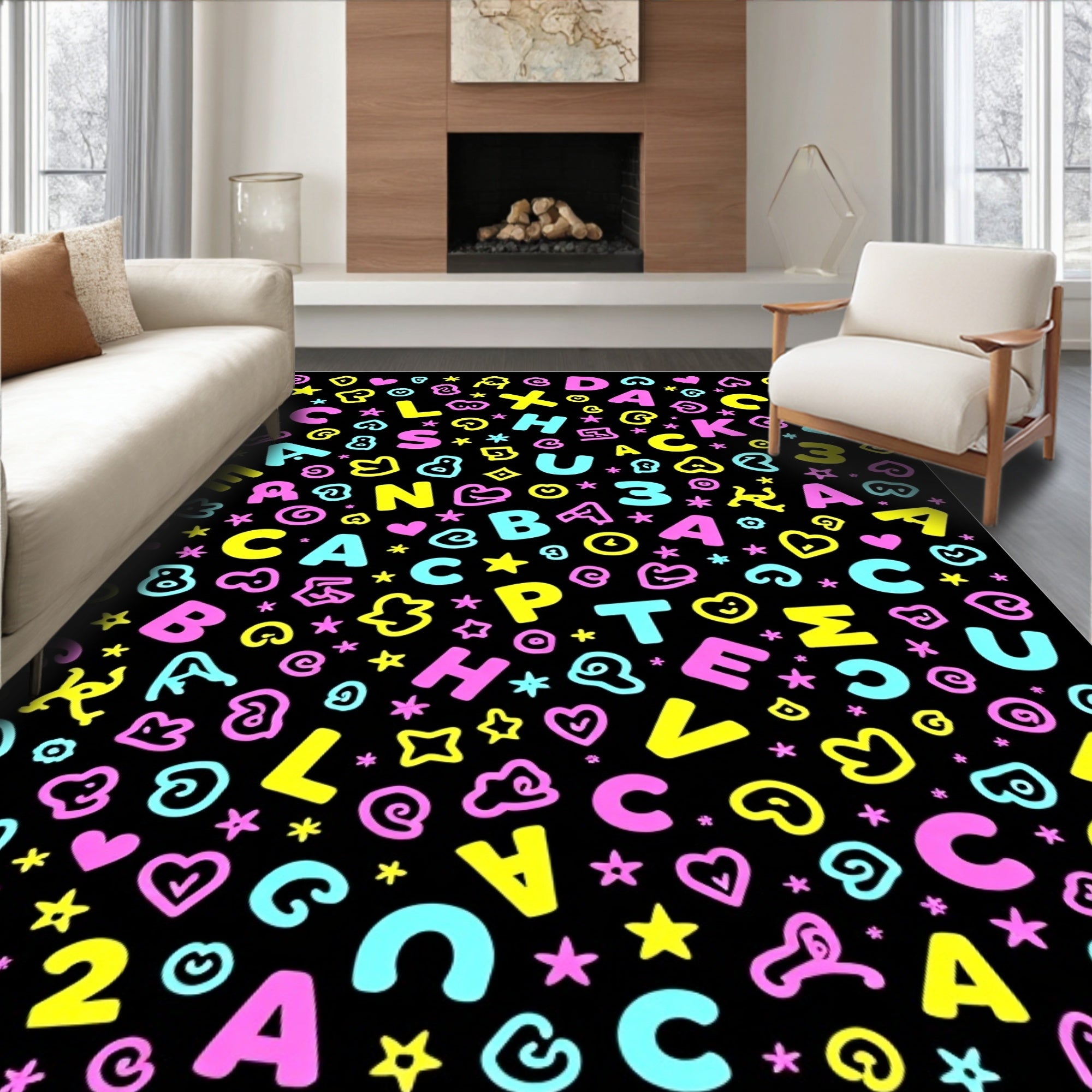 Playful Alphabet Hearts Stars Scatter Rug