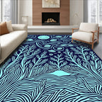 Aqua and Navy Forest Night Sky Rug