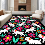 Happy White Dogs Floral Collage Rug