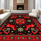 Red Yellow Horse Snow Flake Border Rug